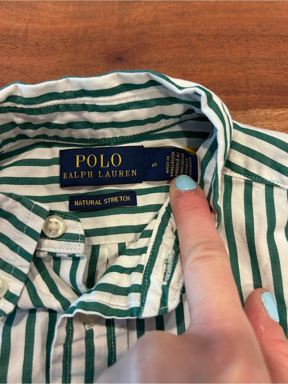 Ralph Lauren Green and White Vertical Stripe Cotton Poplin Button-Down Shirt